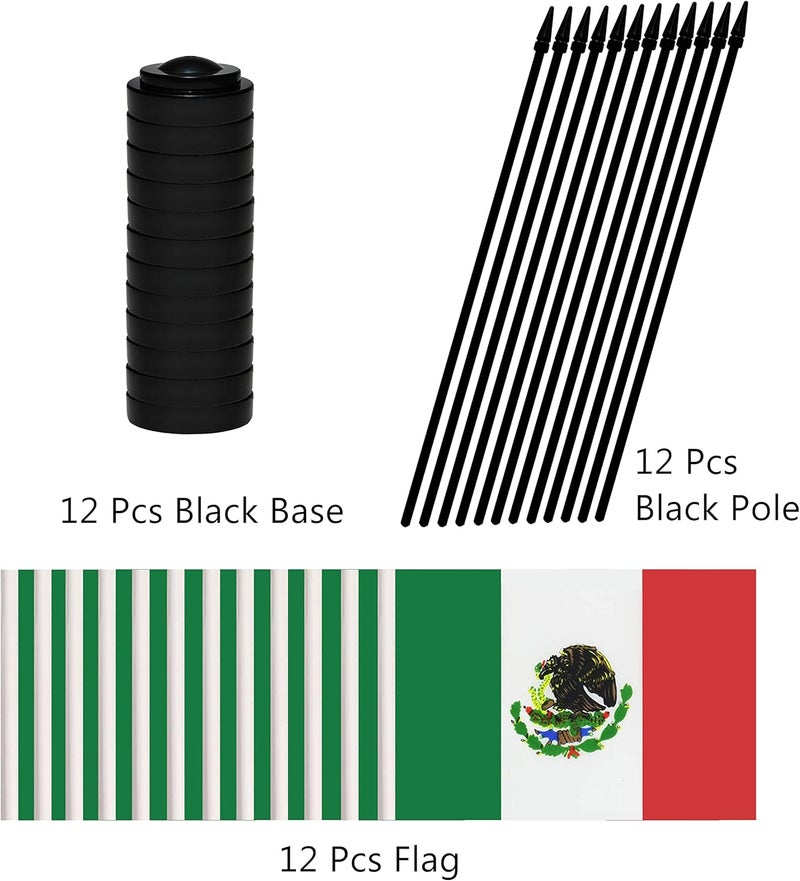 BCLin 12 Pack Mexico Desk Flags Set, Mexican Small Mini Table Office Flags with 12" Solid Black Pole, 8.2 x 5.5 Inches, Home and Office Decoration, Festival Celebrations - Image 3